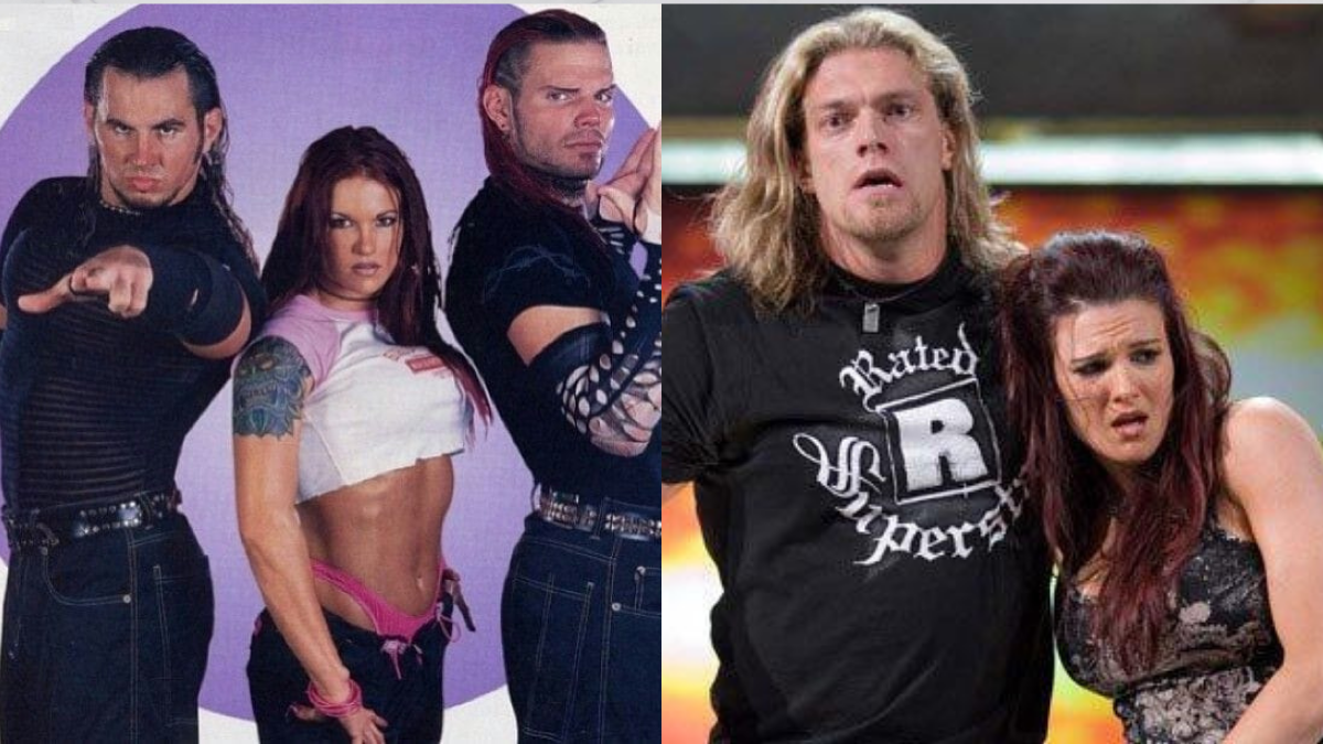 Lita with WWE stars CM Punk, Edge, and Matt Hardy during different WWE eras.