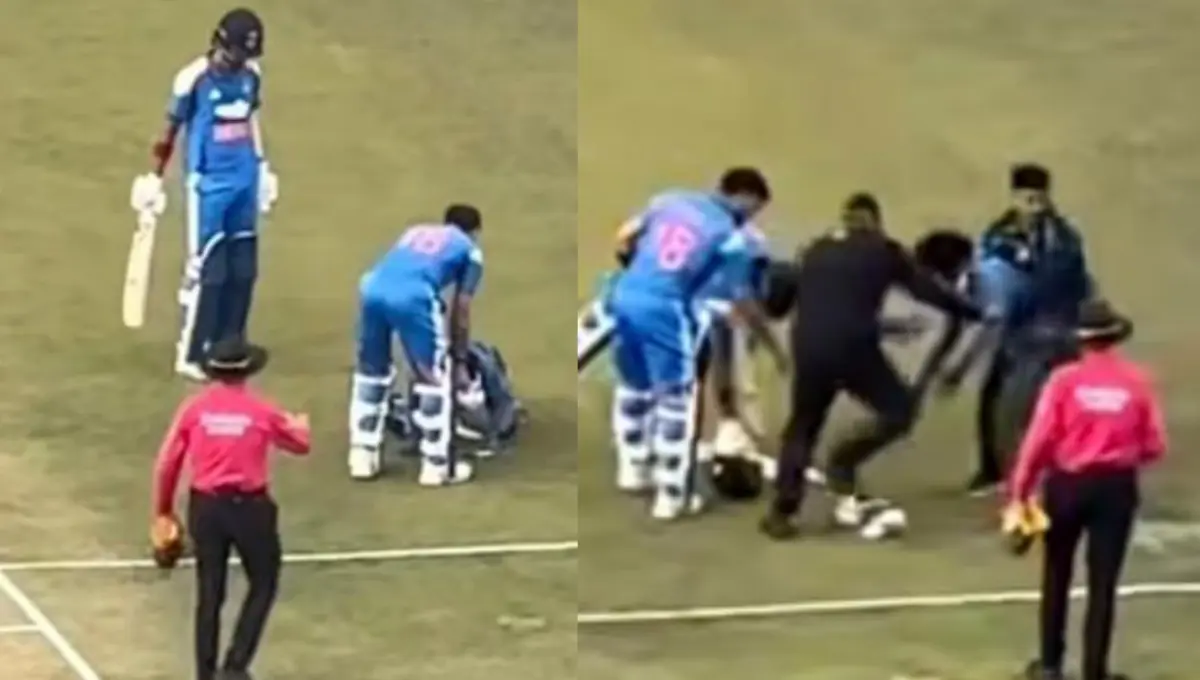 A fan touched Virat Kohli's feet after he scored his 52nd ODI Hundred